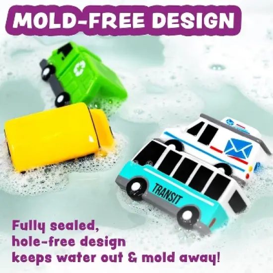 Tub Works Vehicles Bath Cars Mold Free Bath Toys, 6 Pack image {7}