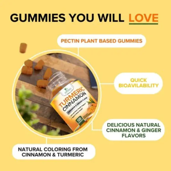 Turmeric Curcumin Gummies 95% Curcuminoids Cinnamon, Ginger, Black Pepper Extract Max Absorption Joint Supplement - 120 Gummies By Nature's Nutrition image {6}