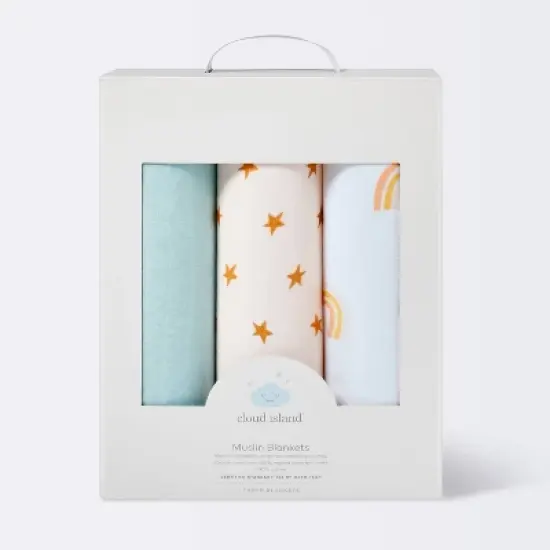 Muslin Swaddle Blankets Rainbows - Cloud Island&trade; Green 3pk image {2}