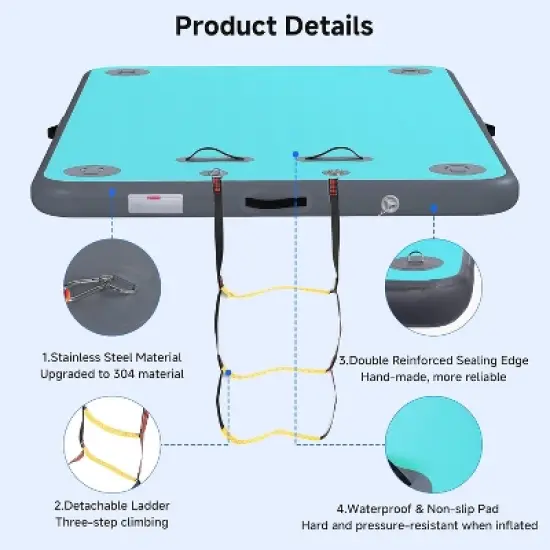 Real Relax Inflatable Floating Dock for Lake, Floating Platform for Pool Beach Ocean with Rope Ladder,Non-Slip Surface, 6 Inch Thick PVC Construction image {3}