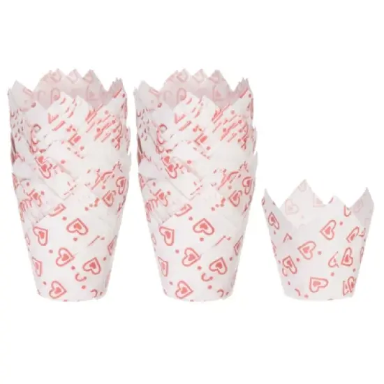Unique Bargains Greaseproof Paper Baking Standard Tulip Cupcake Liners 100 Pcs White with Heart Pattern image {6}