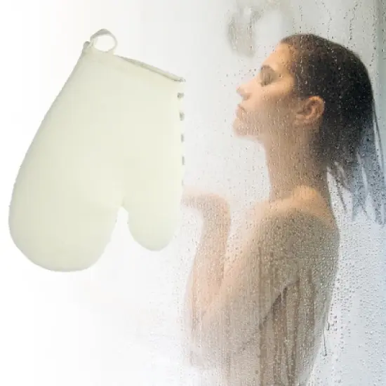 Unique Bargains Bathroom Shower Gloves 8.66"x6.50" Brown Beige1 Pc image {1}