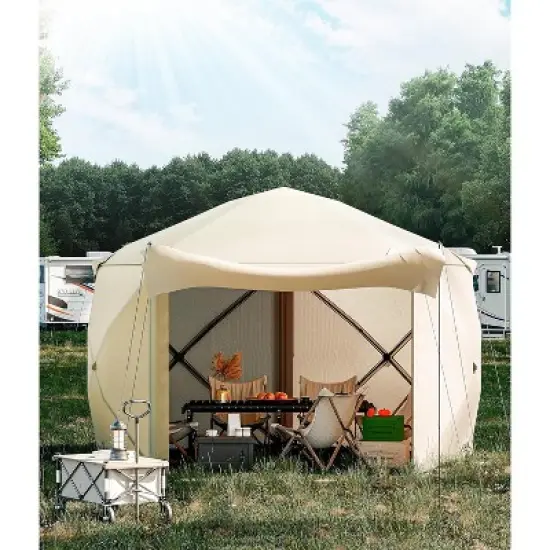 Pop-Up Screen Tent Gazebo, Pentagonal Camping Tent with 5 Sided Canopy Shelter and Made from 210 D Oxford Fabric for Patio, Backyard, and Lawn image {7}