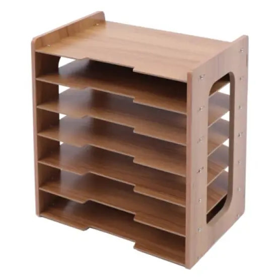 YIYIBYUS 7-Tier Widen Wood Office Paper Organizer for Desk Desktop File Holder image {6}