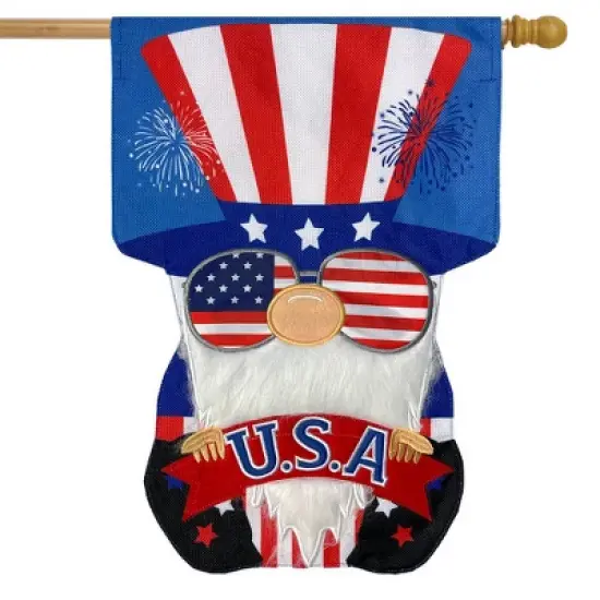 Patriotic Gnome Fourth of July Applique House Flag 28" x 40" Briarwood Lane image {1}