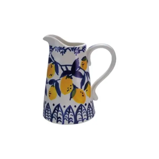 Storied Home 1.5-Quart Hand-Painted Stoneware Pitcher with Lemons, White, Blue and Yellow image {2}