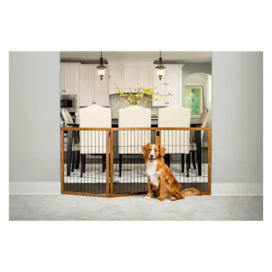 Carlson 3 Panel Freestanding Extra Tall Wood Cat and Dog Gate with Small Door image {1}
