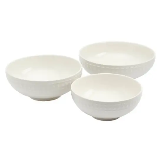 3pc Porcelain Bloom Serving Bowls - Tabletops Gallery: Round, 10.5" White, Dishwasher & Microwave Safe, 10 Volume Capacity image {3}