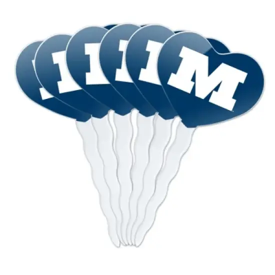Millikin University Primary Logo Heart Love Cupcake Picks Toppers Decoration Set of 6 image {7}