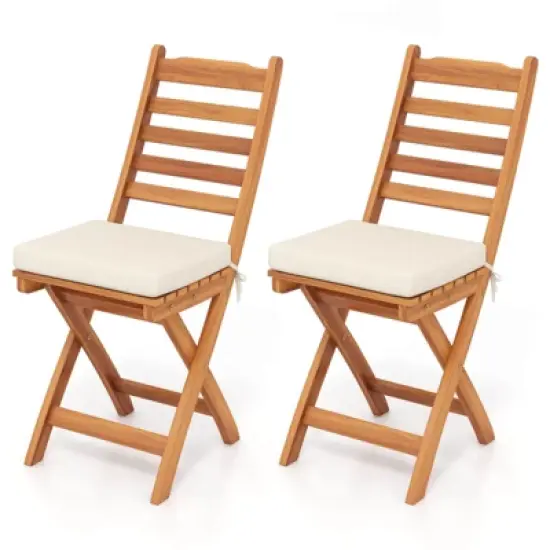 Costway Folding Patio Chairs Set of 2/4 with Slatted Backrests and Soft Seat Cushions image {3}