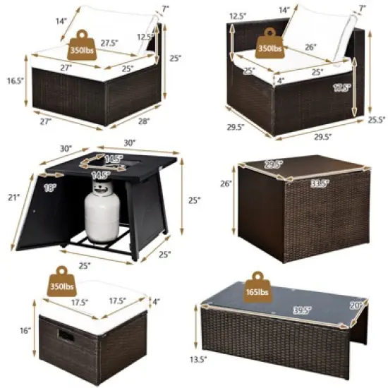 Tangkula 9PCS Outdoor Patio Furniture Set with 30" Propane Fire Pit Table PE Wicker Space-Saving Sectional Sofa Set w/ Storage Box & Cushions image {8}