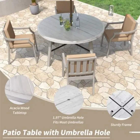 Mshliw 6-Piece Outdoor Dining Set with Acacia Wood Table image {7}
