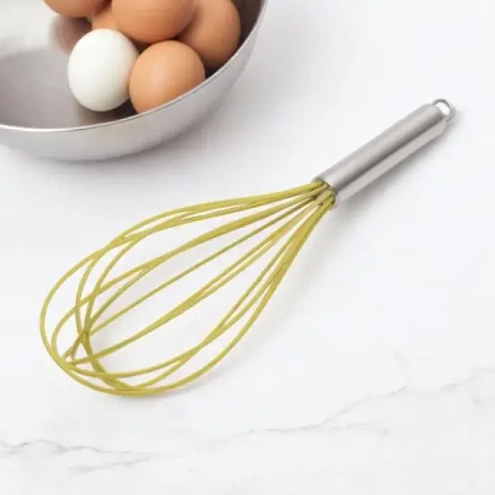 Unique Bargains 12" 6-Wire Whisk Hand Wash Stainless Steel Silicone Silver Tone Yellow image {3}