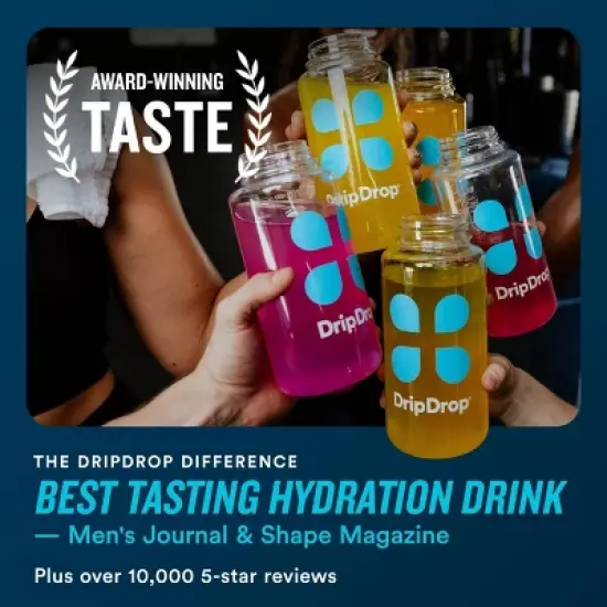 DripDrop Hydration Powder Vegan Electrolyte Supplements - Juicy Variety - Fruit Punch, Grape, Strawberry Lemonade, Cherry - 0.35oz/12ct image {3}