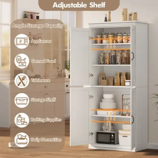 Garvee Pantry Cabinet, 70" Tall Kitchen Storage Cabinets with 4 Doors, Adjustable Shelves, Tall Cupboard for Bathroom, Dining Room image {5}
