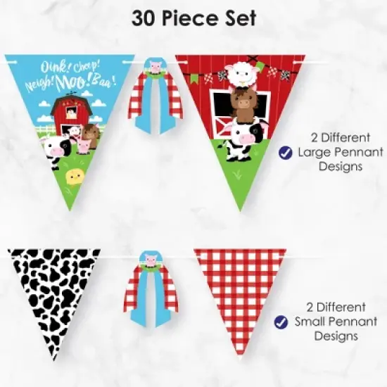 Big Dot of Happiness Farm Animals - DIY Barnyard Baby Shower or Birthday Party Pennant Garland Decoration - Triangle Banner - 30 Pieces image {3}