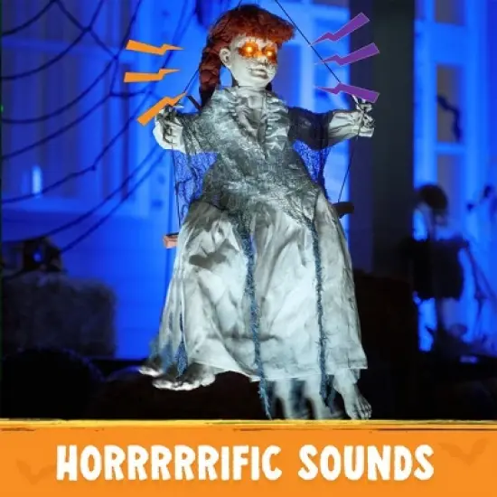 Joyfy 31" Halloween Hanging Swinging Doll Ghost, Doll with Scary Expressions for Halloween Outdoor Decoration, Haunted House Prop, Party Decor image {1}