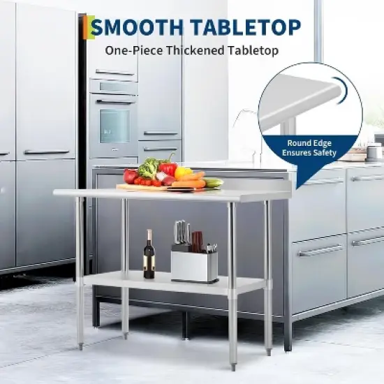 Acekool 24x48 Inch Stainless Steel Prep Table with Backsplash, Adjustable Open Shelf, Easy Clean Surface, Heavy Duty Kitchen Workstation image {5}