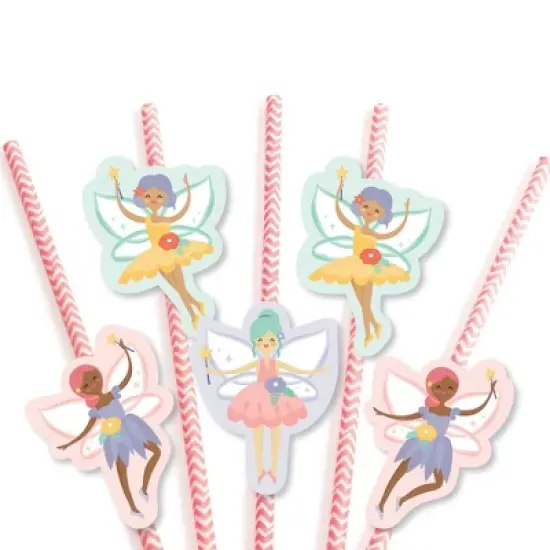 Big Dot of Happiness Let's Be Fairies - Paper Straw Decor - Fairy Garden Birthday Party Striped Decorative Straws - Set of 24 image {4}