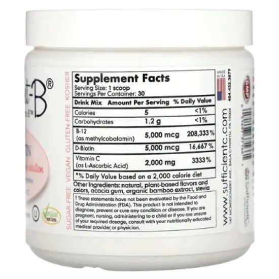 Sufficient-C Abundant-B High-Dose Methyl B-12 and Biotin Pink Lemonade Energy Drink Mix Solution - Flavor w/Function in Each Refreshing sip! image {1}