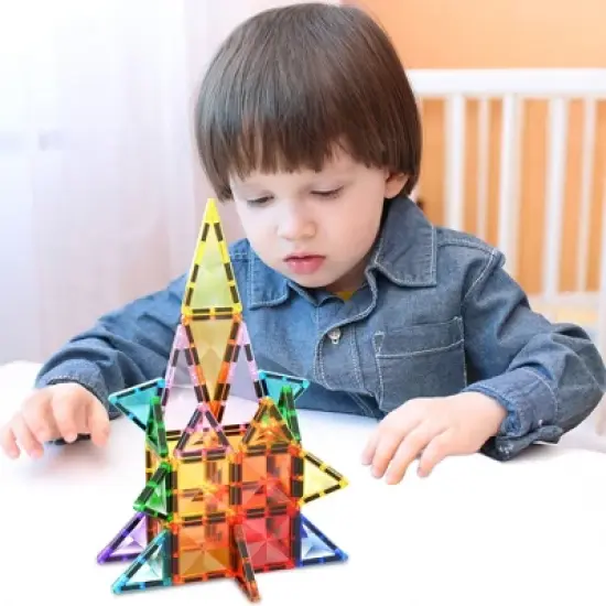 PICASSO-TILES Magnetic Tiles For Kids, Travel Size 40PCS Construction STEM Building Blocks Educational Toy image {7}