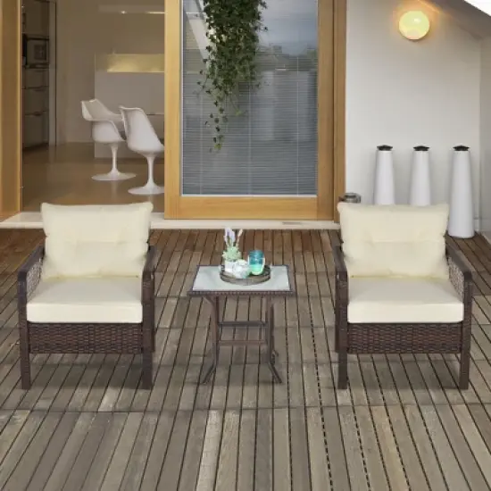 Outsunny 5-Piece Wicker Patio Armchair Set with Ottoman, Outdoor PE Rattan Furniture Set with Comfortable Zippered Cushions & Weather-Fighting Build image {2}