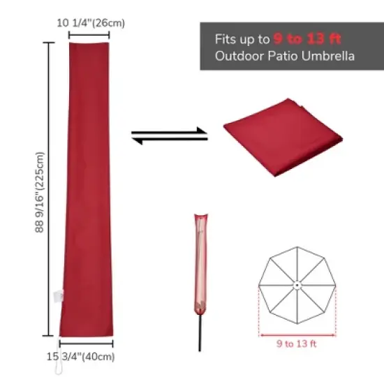 Yescom Outdoor Patio Umbrella Protective Cover Bag Polyester UV Resistance 9 to 13 Ft Red image {5}