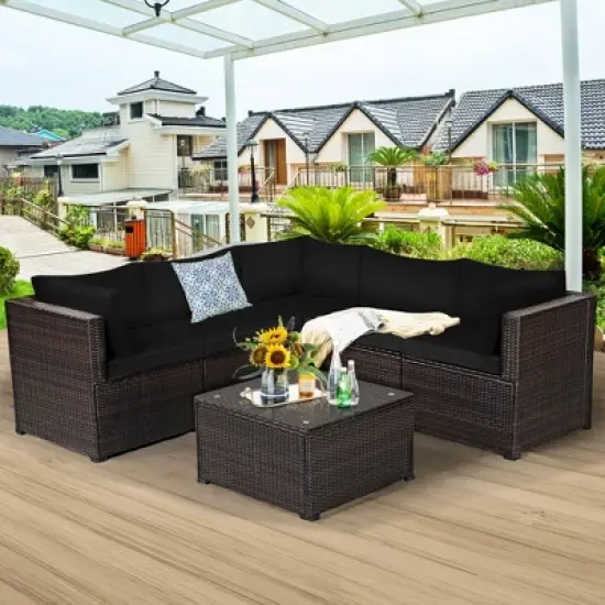 Costway 6PCS Rattan Patio Sectional Sofa Conversation Set Outdoor image {12}