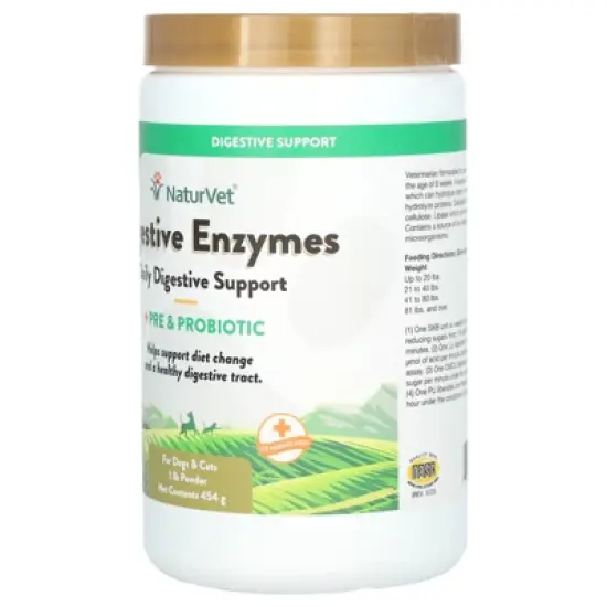 NaturVet Digestive Enzymes, Daily Digestive Support + Pre & Probiotic Powder, For Dogs & Cats, 1 lb (454 g) image {3}
