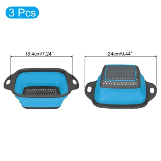 Unique Bargains Collapsible Colander Set Silicone Square Foldable Strainer with Handle Space image {1}