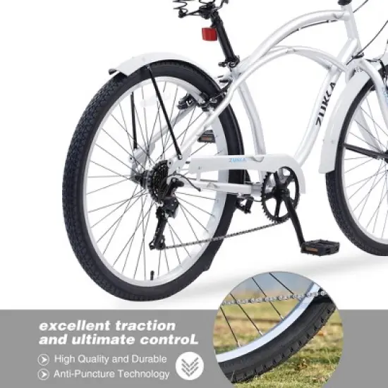 Gulches 26-Inch Beach Cruiser Bicycles - 7 Speed, Silver for Leisure and Commute image {3}
