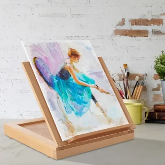 7 Elements Wooden Tabletop Art Easel with Palette and Storage Drawer image {6}