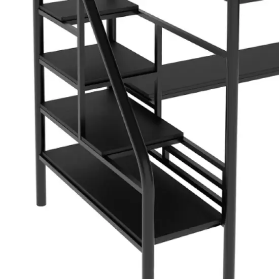 Metal Twin Size Loft Bed with Desk, Black - ModernLuxe image {8}