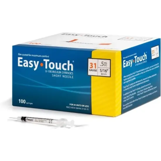 Easy Touch Insulin Syringes Short Needle 31 Gauge 0.5mL 8mm, 100 Ct image {6}