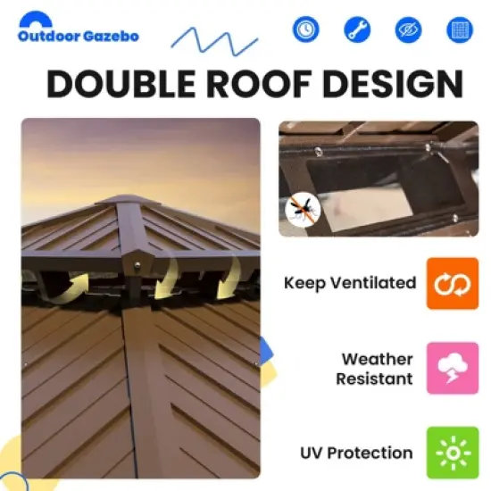 EROMMY Aluminum Patio Gazebo, Hardtop Gazebo With Galvanized Steel Roof And Aluminum Frame image {5}