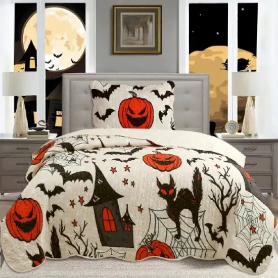 Marcielo Halloween Themed Quilt Bedspread Set image {9}