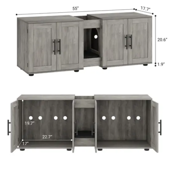 Cat Litter Box Enclosure for 2 Cats, Furniture with Double Room,Hidden Double Litter Box Enclosure Furniture image {4}