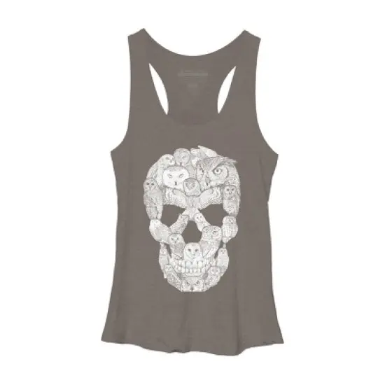 Women's Design By Humans Sketchy Owl Skull By Dinny Racerback Tank Top image {4}