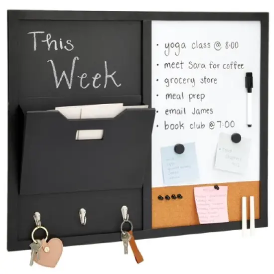 Juvale Message Center Bulletin Board, Magnetic Whiteboard, Chalkboard, Mail Holder, Corkboard, Key Hook image {8}