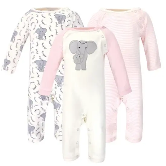 Touched by Nature Baby Girl Organic Cotton Coveralls 2pk, Girl Elephant image {4}