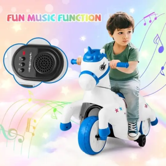 Costway 12V Kids Ride on Unicorn Toy w/ Training Wheels Music One-button Start Horse Toy image {6}