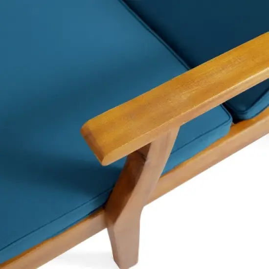 GDFStudio Abena Outdoor Acacia Wood Double Adjustable Chaise Lounge with Cushions image {8}