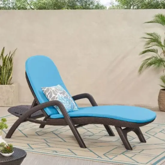 3D Wicker-Like Plastic Patio Chaise Lounge with Cushion, Weather-Resistant, Patio Recliner, Ergonomic Outdoor Accent Chairs -Christopher Knight Home image {9}