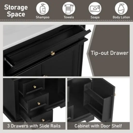 Christopher Knight Home Alonzo Modern 30" Bathroom Vanity with Ceramic Sink, One Shelf and Four Drawers image {4}