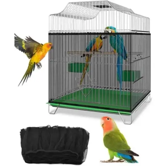 Universal Bird Cage Net Cover, Black Stretch Mesh Skirt with 15.8in Height, Adjustable Breathable Guard for All Cage Sizes image {5}