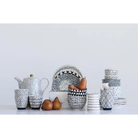 Storied Home White Stoneware Teapot with Black Speckles & Gold Electroplating image {1}