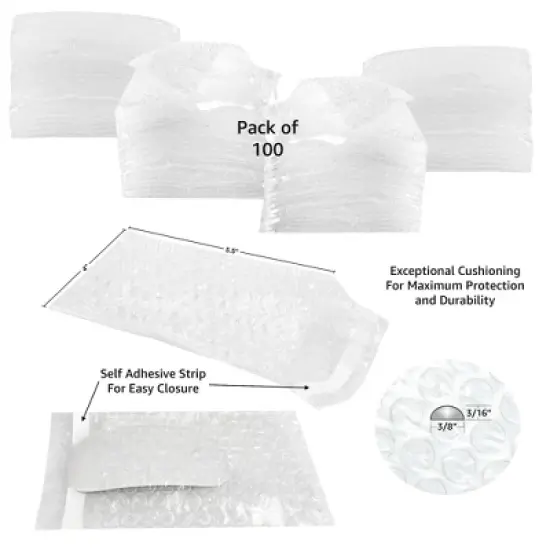 UOFFICE 100 Self-Sealing Bubble Out Bags 4" x 5.5" #1 image {1}