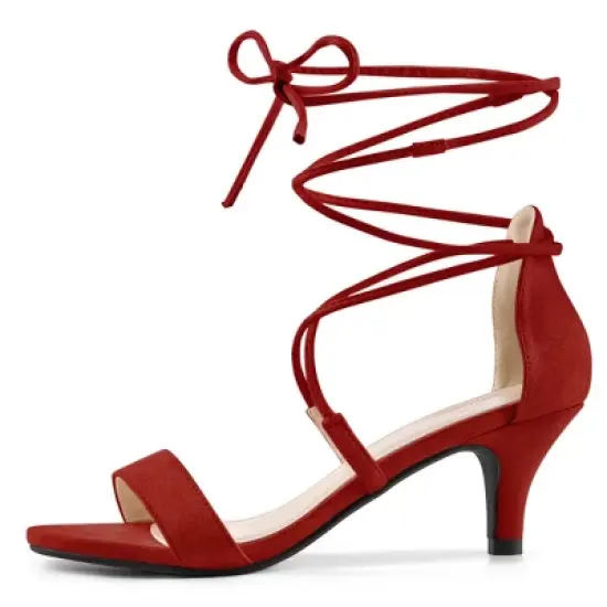 Allegra K Women's Kitten Heel Lace Up Open Toe Sandals image {6}