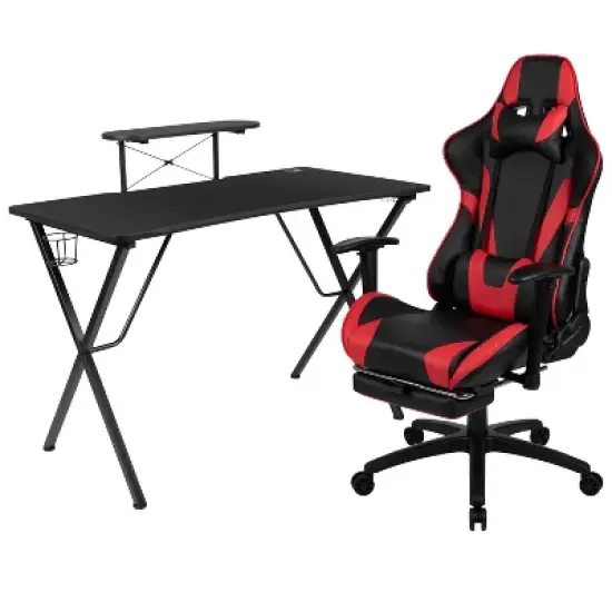 Emma and Oliver Gaming Desk & Chair Set with Cup Holder, Headphone Hook, and Monitor Stand image {12}