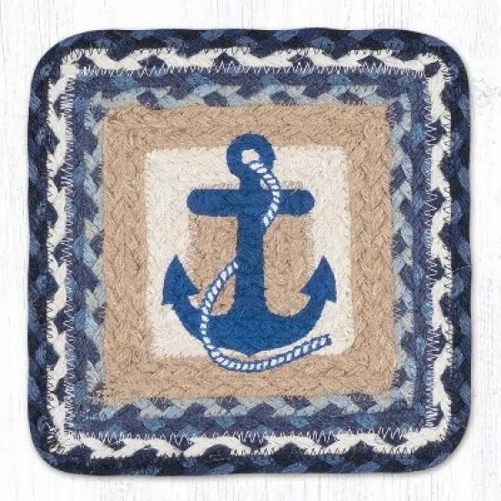 Earth Rugs Navy Anchor Square Jute Trivet 10"x10" Nautical Table Protector image {3}